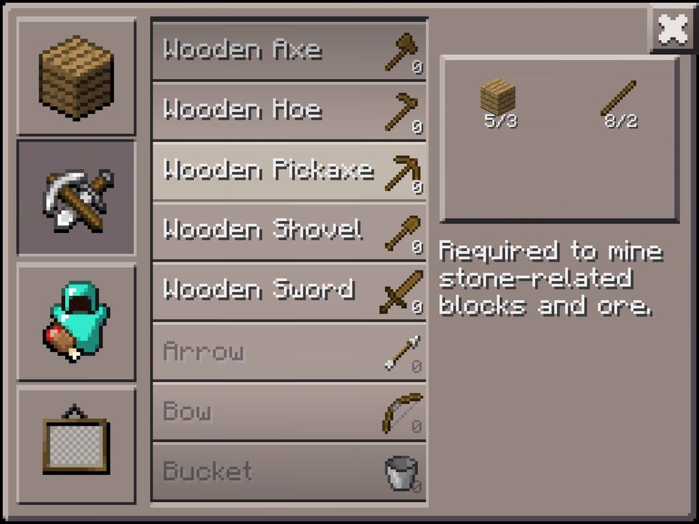 To mine coal, you need a pick axe. To mine stone, you need a pick axe. In fact, to survive Minecraft, you NEED a pick axe! If you run out of wood, just be sure to collect some more as you travel.