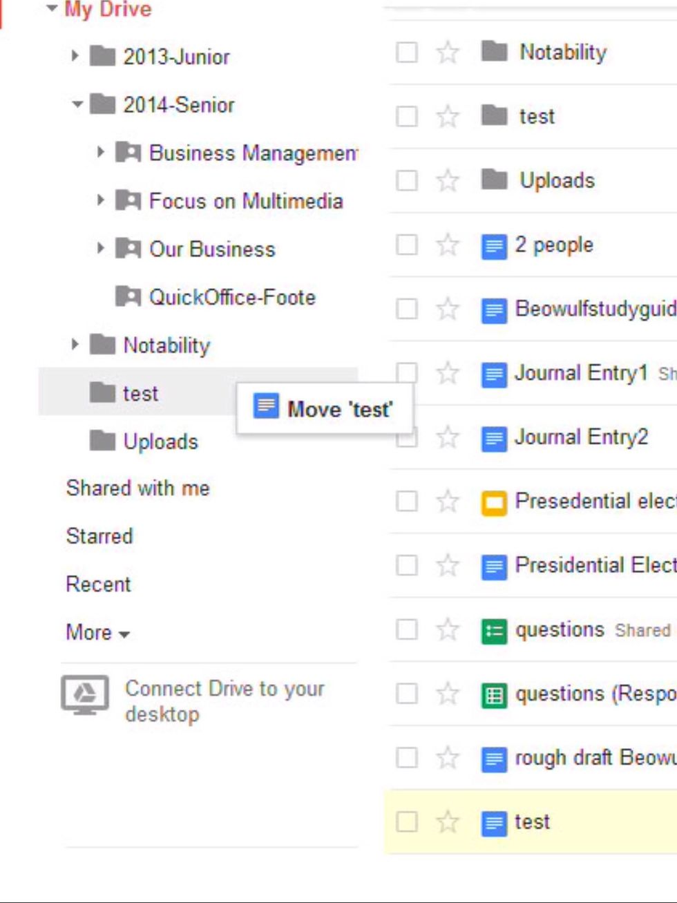 To move a document into a folder.... Click and drag the document to the designated folder