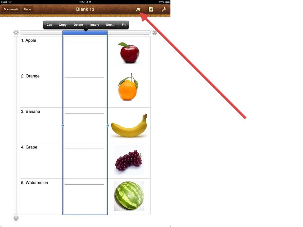 To move the UNDERLINES to the bottom of the box, tap the bar at the top of the column and then tap the GOLDEN PAINTBRUSH.
