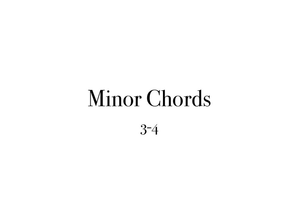 To play a MINOR CHORD you put your first finger on the Letter of the Chord, your next finger 3 keys over (count the black keys), and your third finger 4 keys from that (count the black keys)