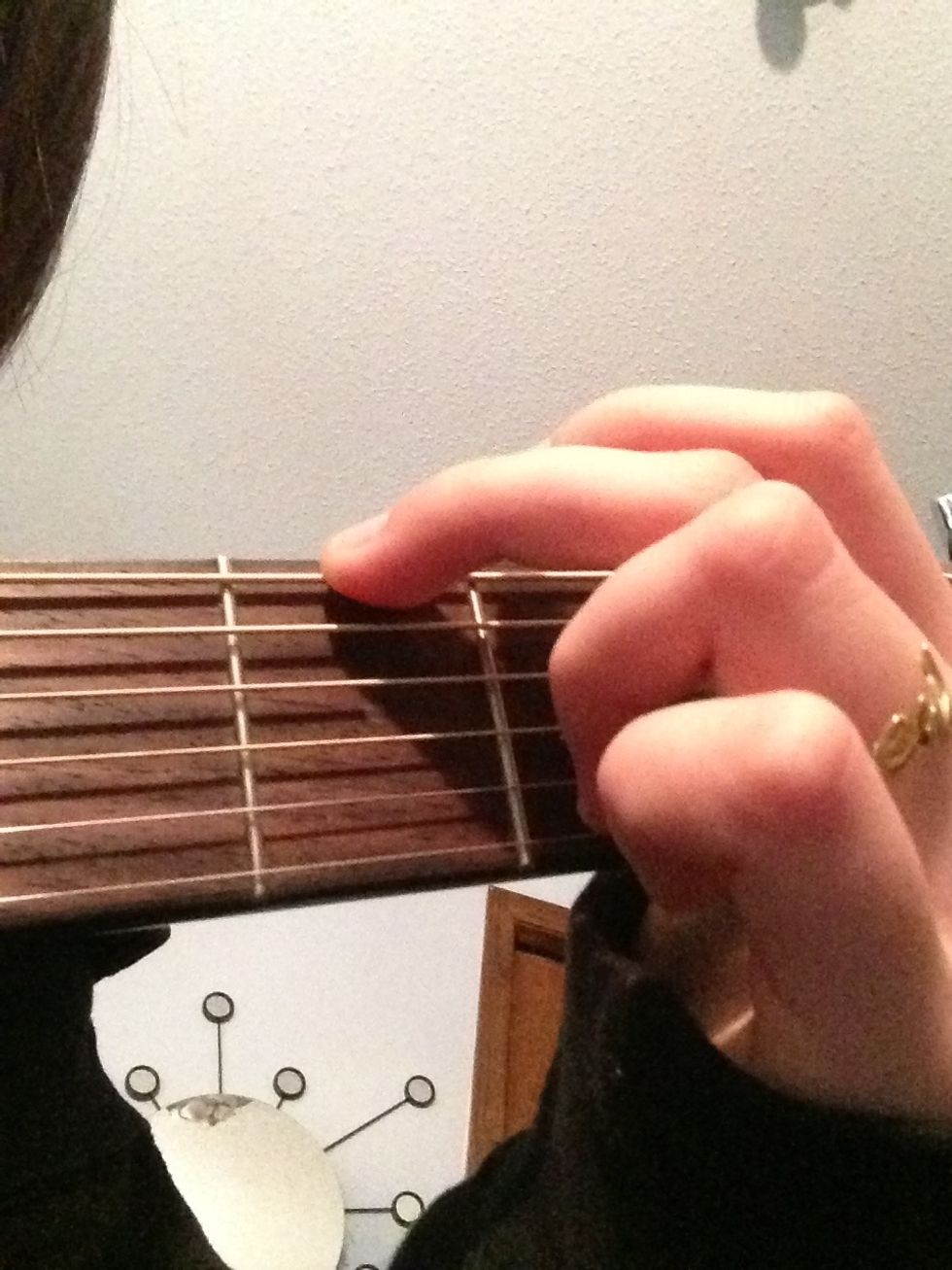 To play the chord G, place your middle finger on the third fret of the E string.