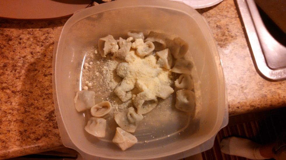 to prevent my paste from sticking I gently tossed them in some extra parmesan cheese