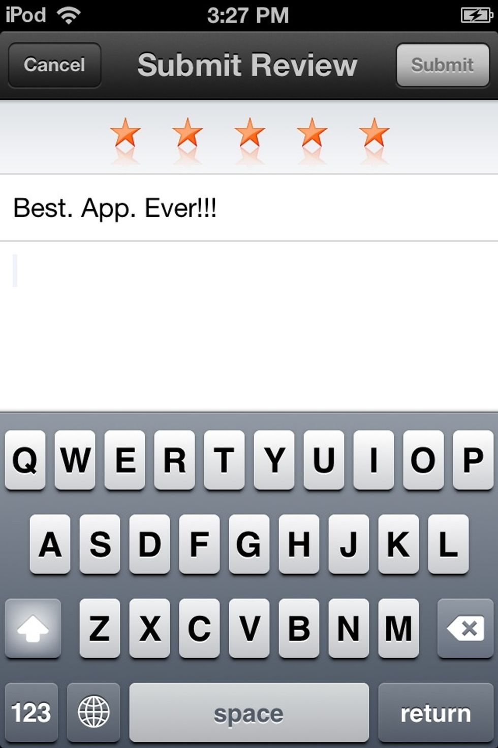 To rate the app, just click on the star you would like to give the app overall. (Far left is the worst, far right is the best) Then write a title as to how you feel about the app.