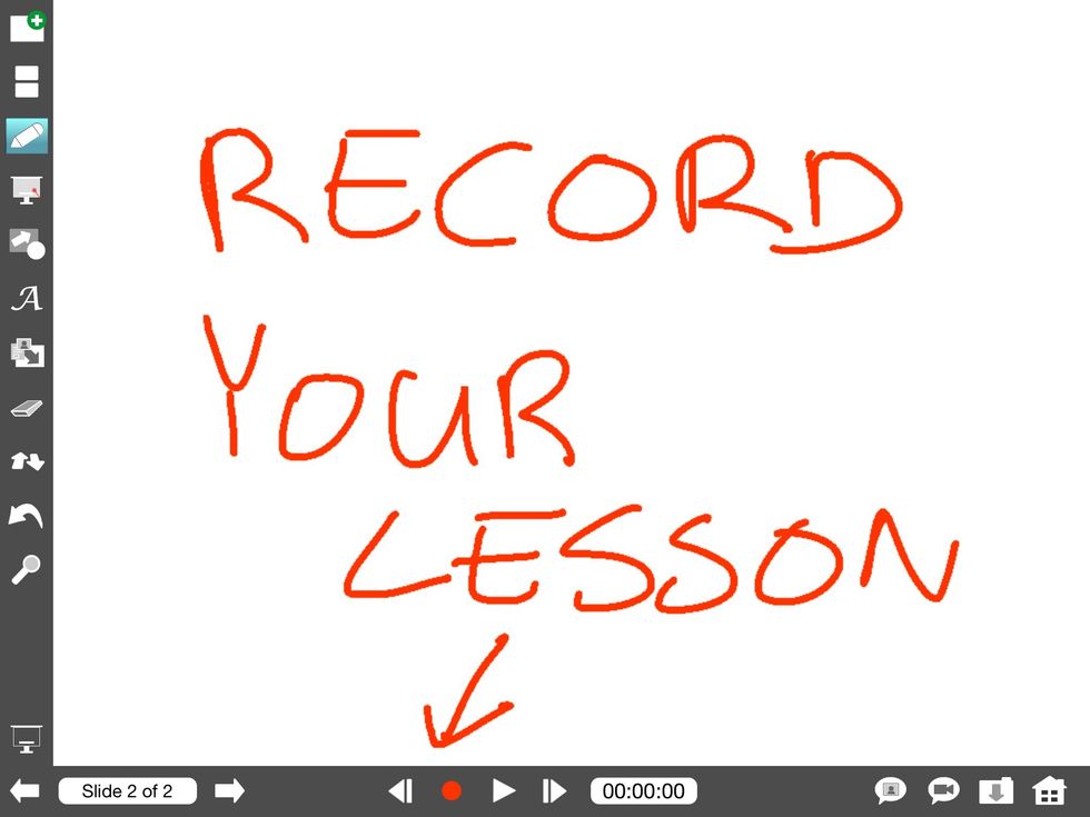 To record any interaction on the canvas AND record and audio (you explaining everything) tap the red recording button and deliver your lesson.
