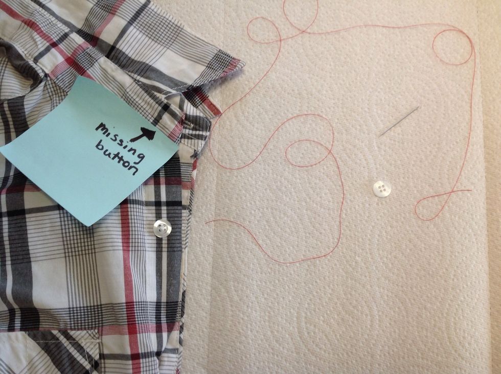 To replace a button, you will need these items:  shirt, thread, needle, scissors, and a button.