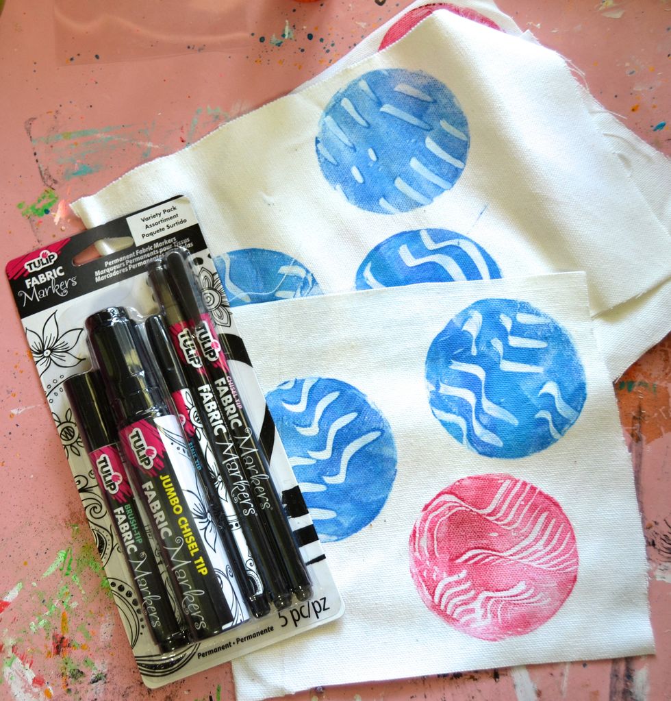 To save desk space, I cut my fabric into smaller squares before I grabbed my Tulip Fabric Markers.
