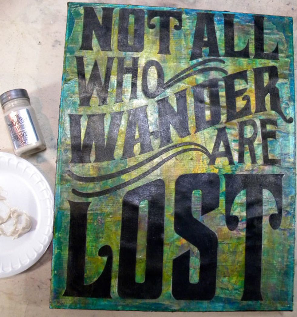 To seal everything, I painted another coat of Gold Digger Sorbet over the top of the whole canvas.