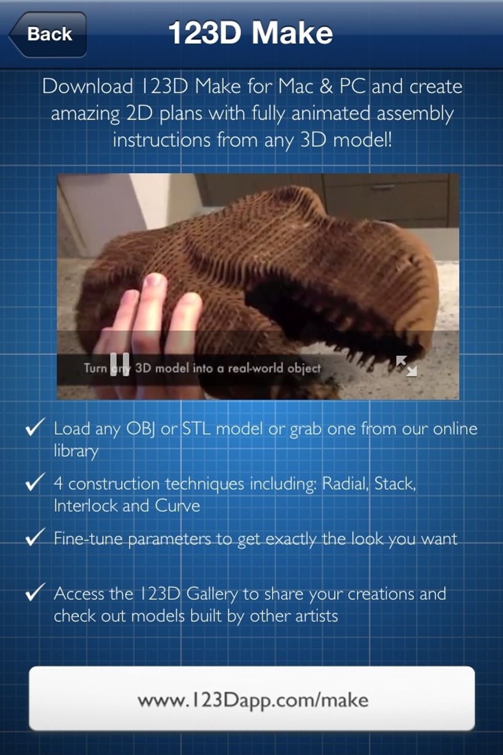 To see some examples of sculptures made with both the app and the 123D Make program for Mac or PC. The computer program is also free so be sure to check that out.
