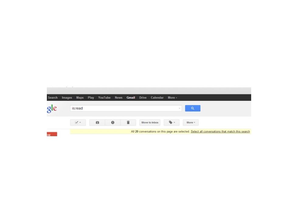 To select all emails that are either unread or read (other than the emails on the current page) click SELECT ALL CONVERSATIONS THAT MATCH THIS SEARCH. Then just click the trash can.