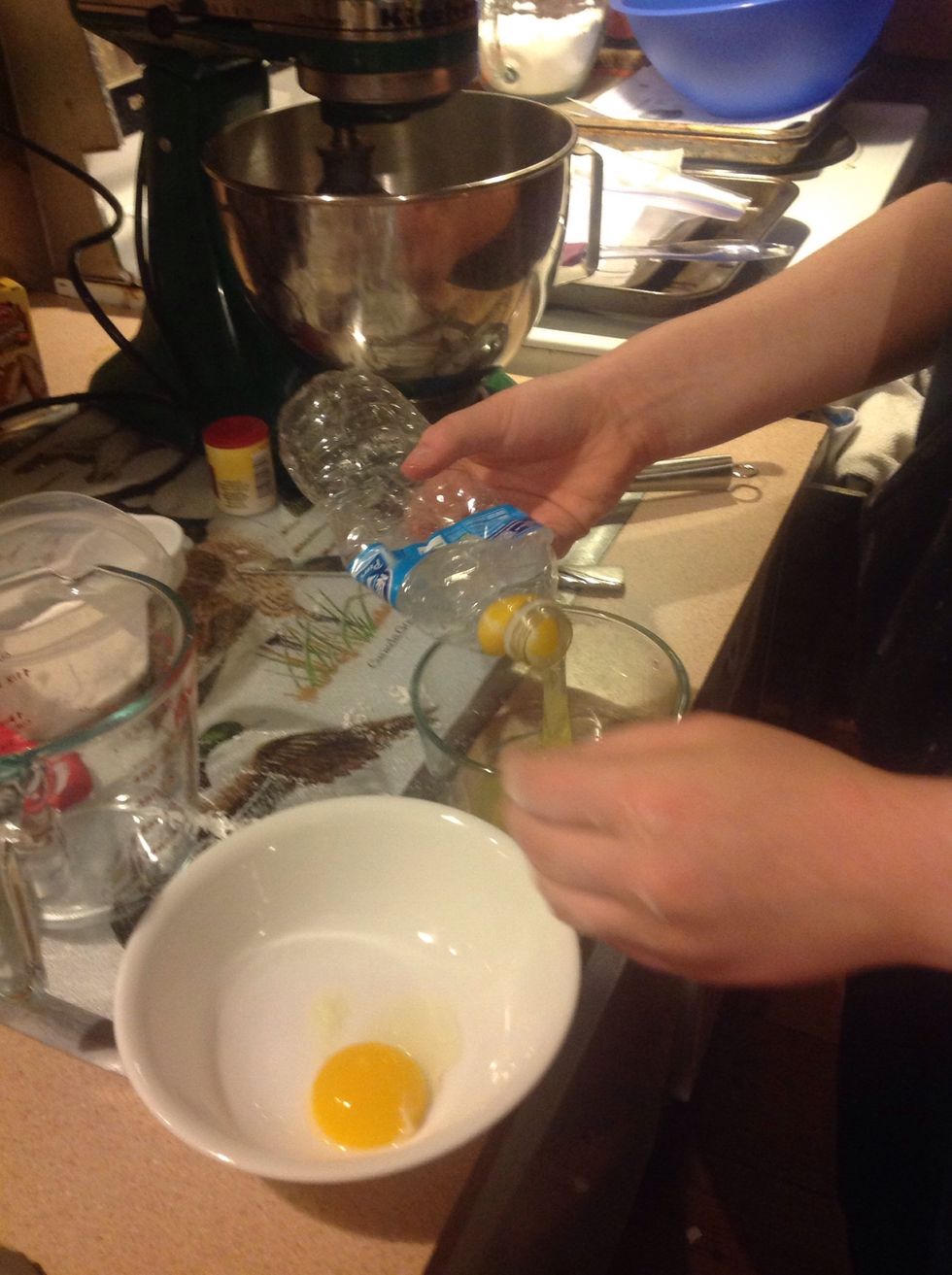 To separate the egg yolks from the egg whites take an empty water bottle squeeze and place on the egg yolk and release let the extra egg white that was sucked up fall out.
