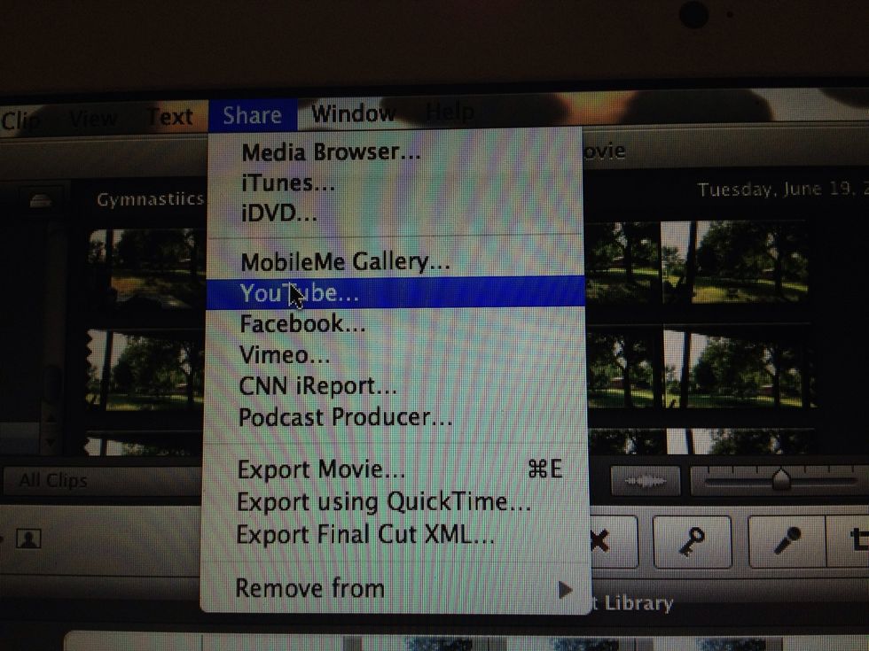 To share or publish to YouTube press share