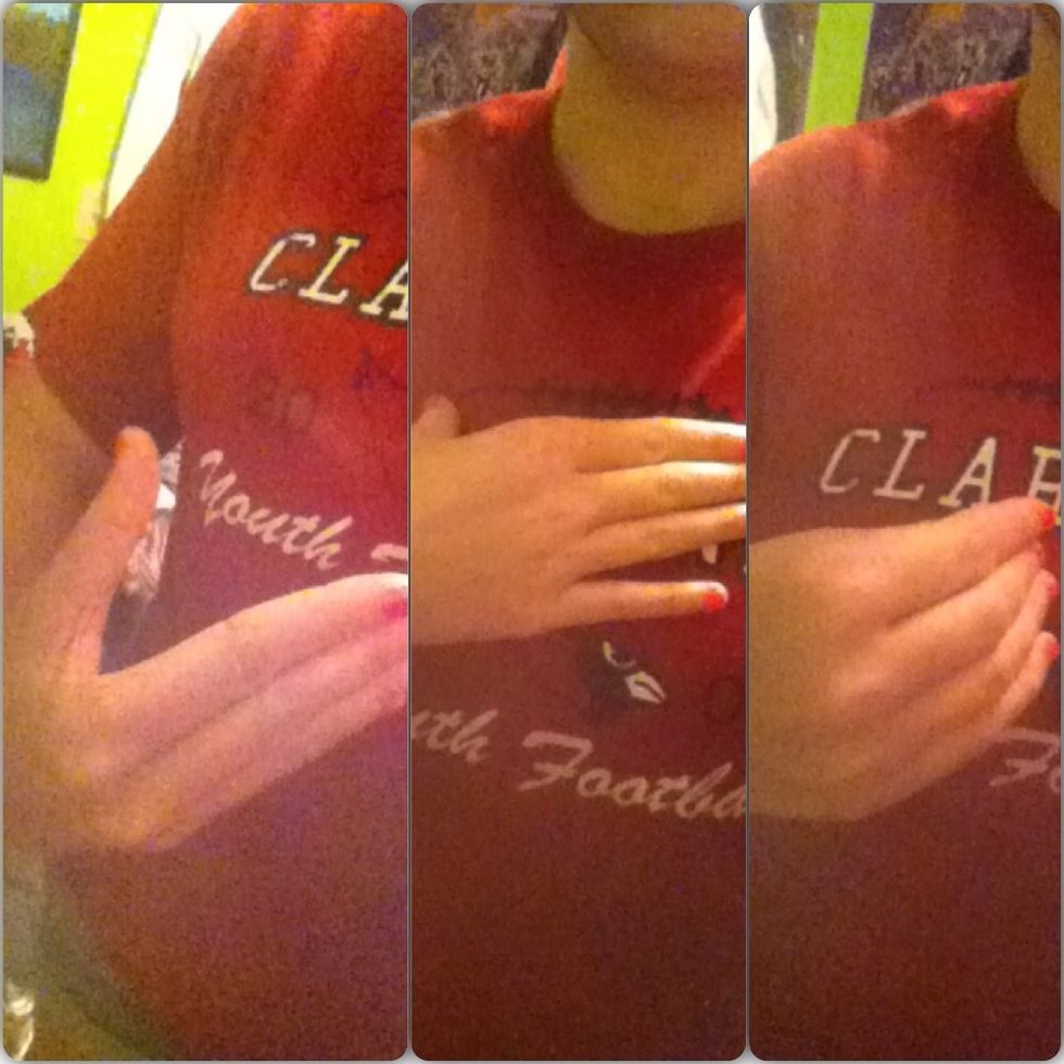 To sign "white", make the handshape shown in the first photo. Put it against your chest, & pull away, almost like you're pinching your shirt & pulling it away from your body.