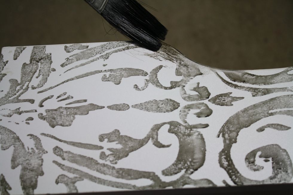 To start distressing, i just used a paintbrush to dab on more Warm Gray Decor Ink in random areas on my piece. On the edges mostly. But also randomly in the center. Don't overthink it!