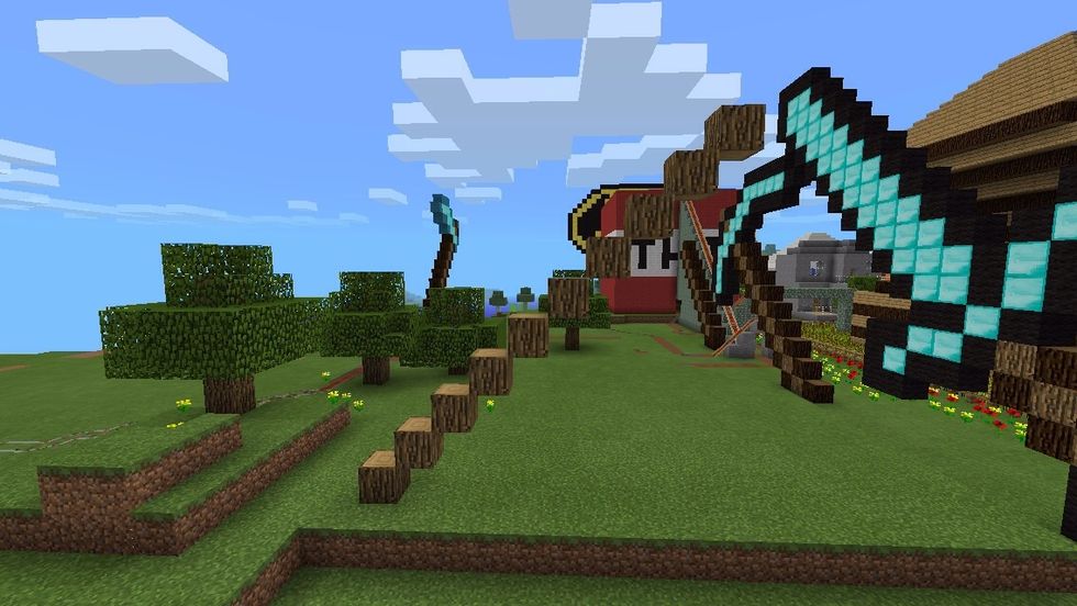 To start with, build a diagonal tower of 10 out of oak wood