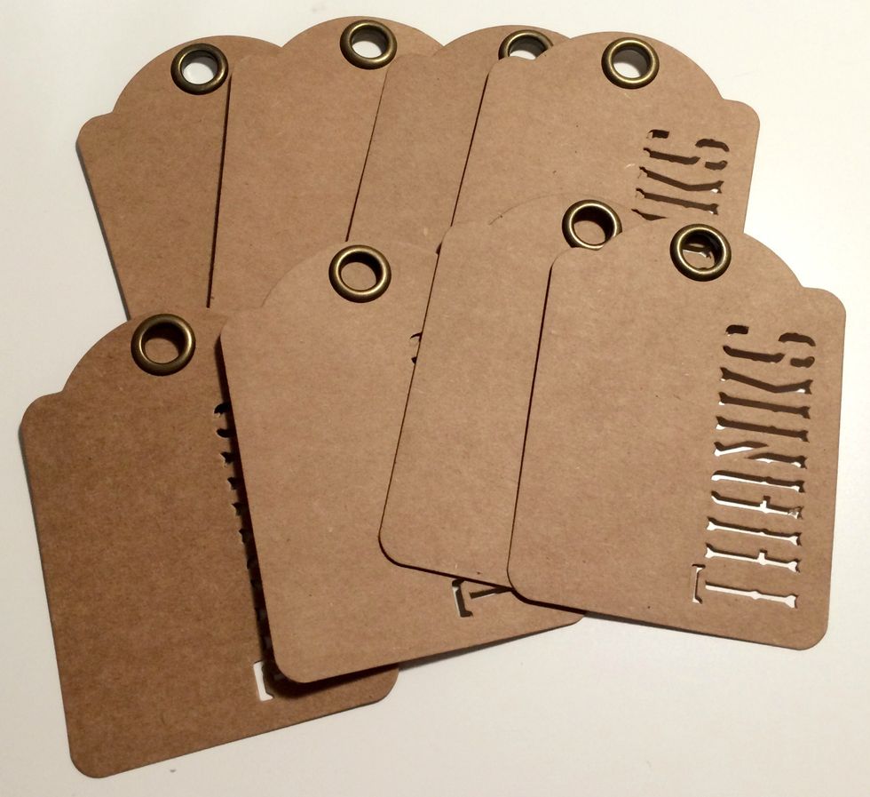 To start, you'll need to pull out 8 tags from the Kraft "Thanks" ATC Package.