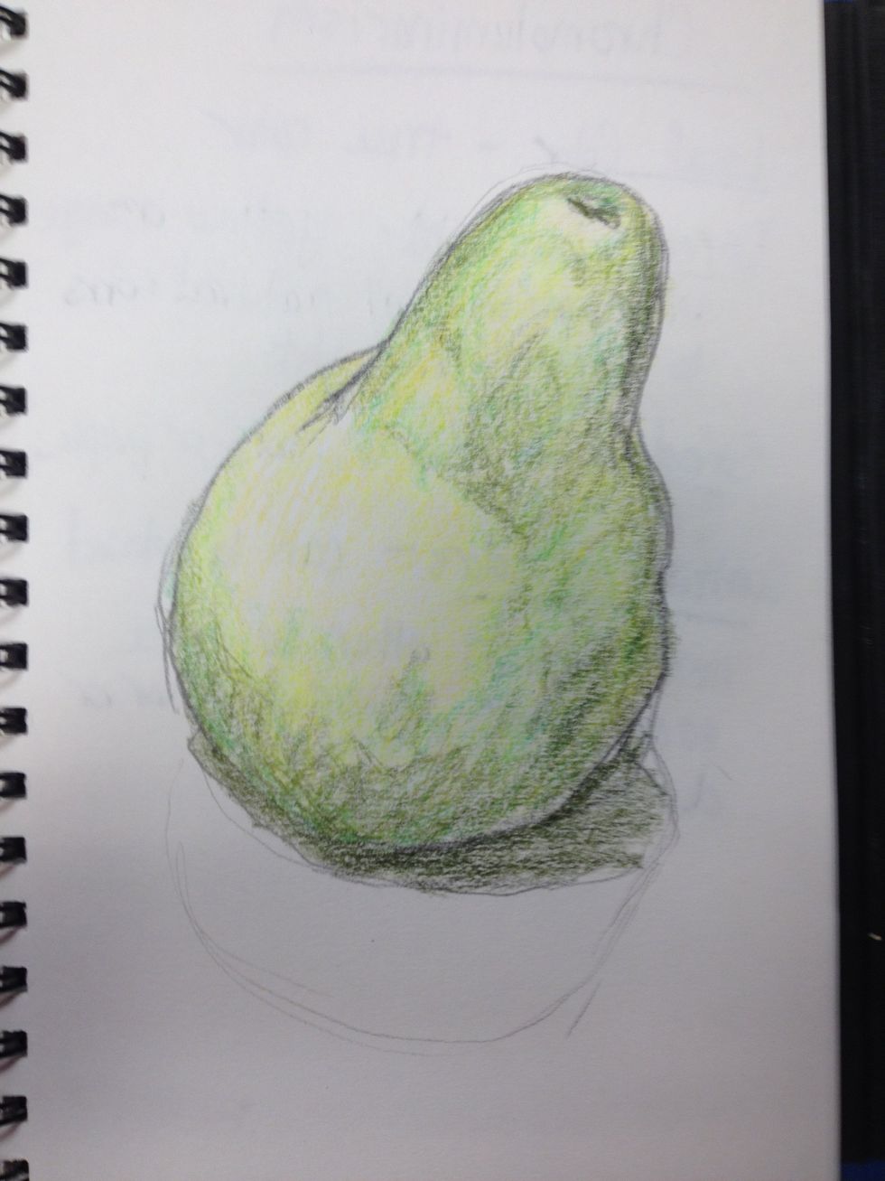 To support the darker areas, I added a layer of an olive green, leaving some yellow alone and some bright green alone. Notice the broken stroke and how there is more color where there is more shadow.