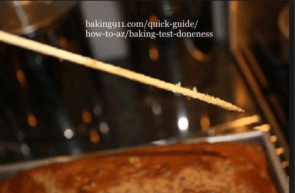 To tell if the cake is done, insert a toothpick into the center. Then, remove the toothpick. If it is clean, or only has a few crumbs on it, the cake is done. If not, the cake needs to bake longer.