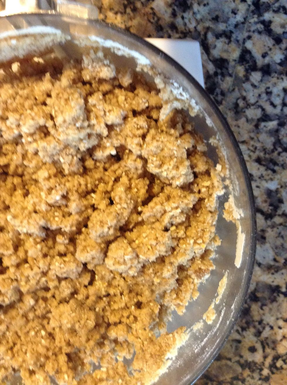 To that add an egg and 2 tsp vanilla. It will look like this and come together nicely