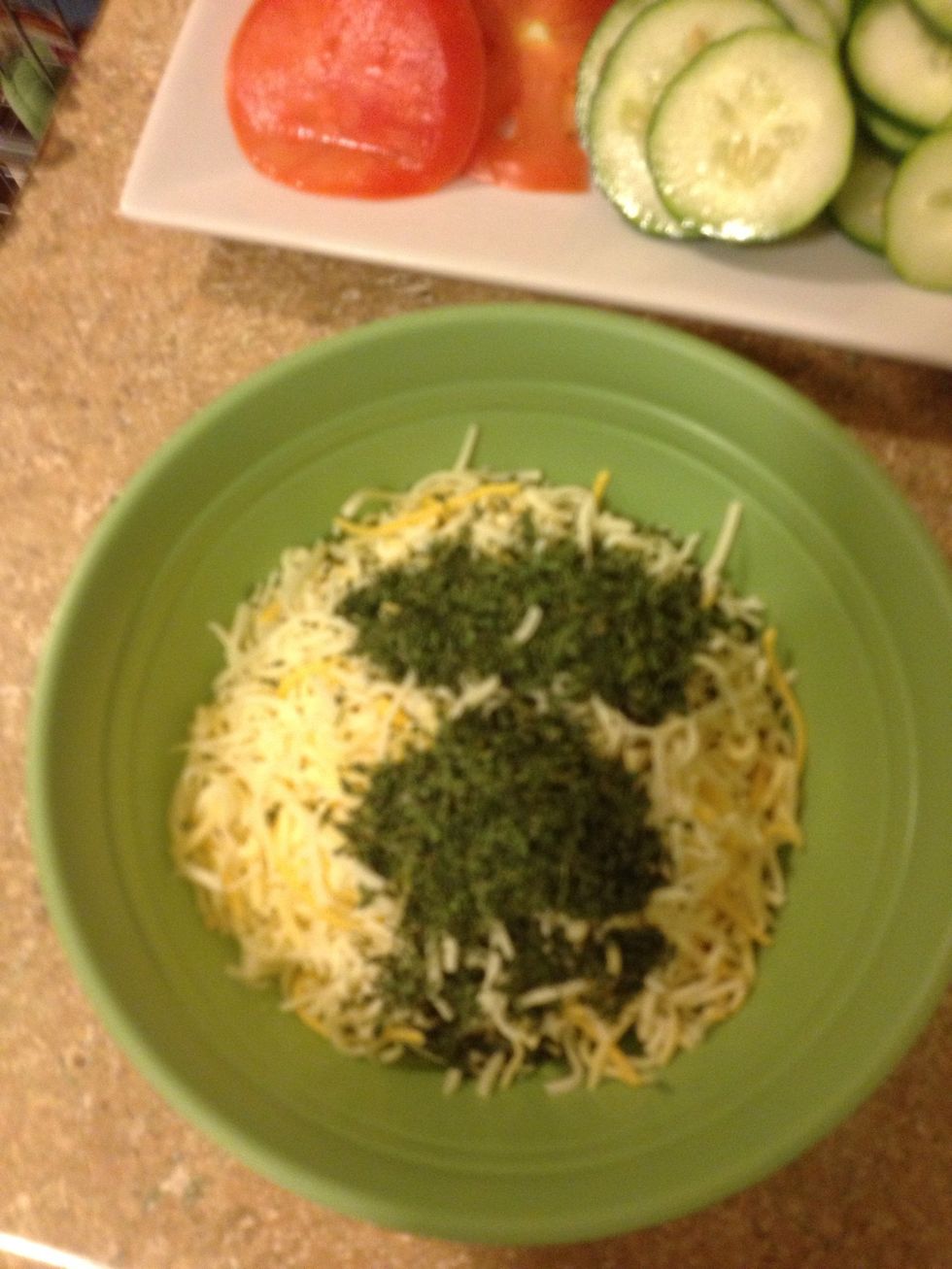 To that add cilantro, 1 cup of cheese/1 T cilantro