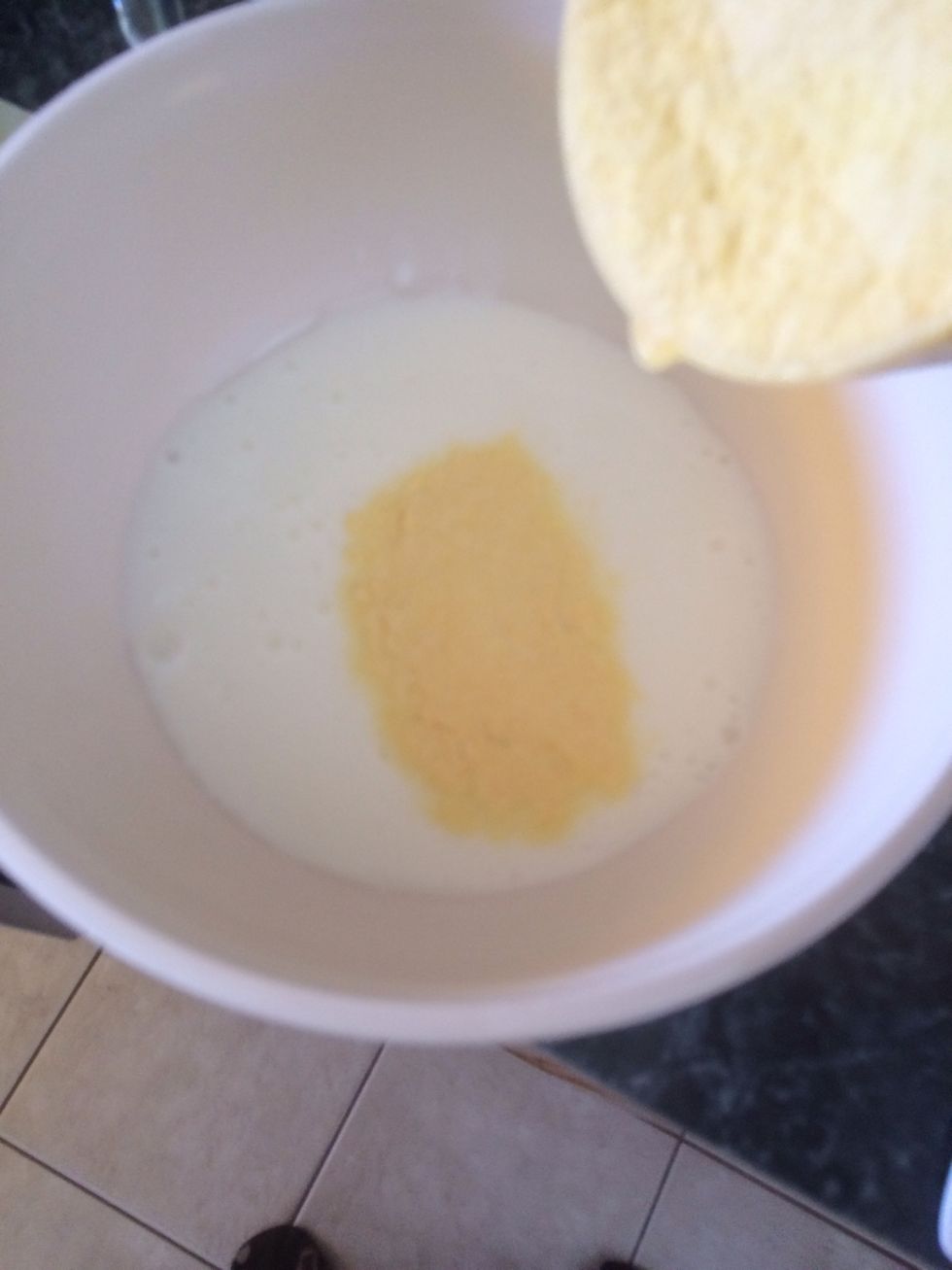 To the buttermilk add the cornmeal