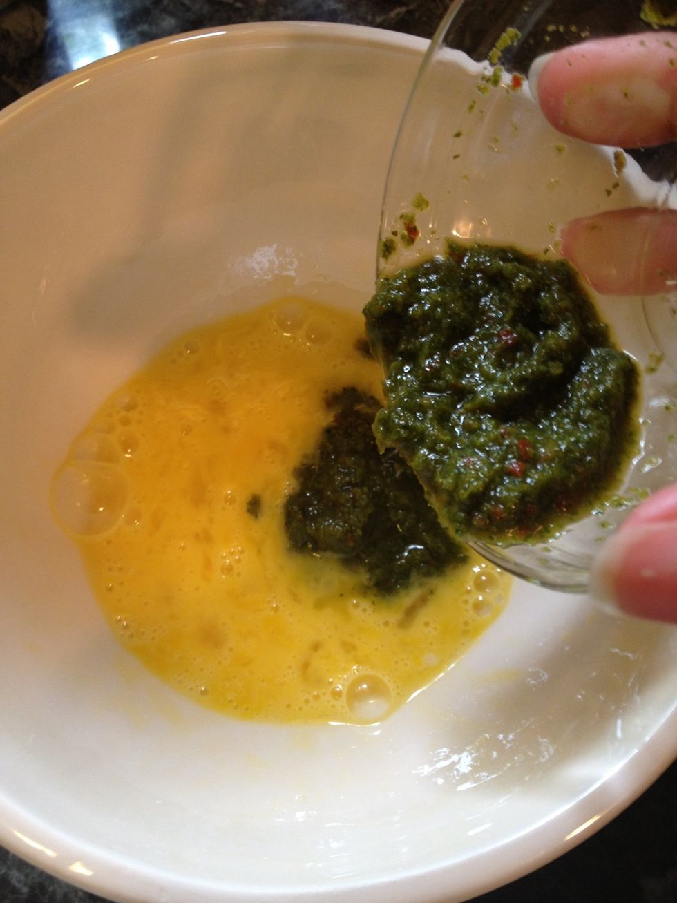 To the eggs add the sofrito