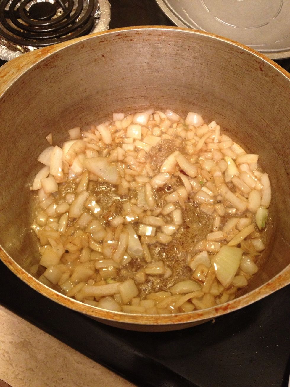 To the pancetta drippings add a bit of olive oil and add the onion and saut\u00e9 till browned and translucent. This gives your sauce some sweetness since onions are sweet when caramelized.