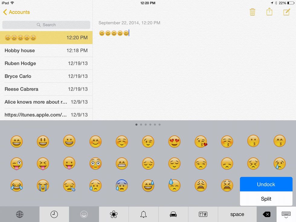 To the same procedure again but instead move your finger to the dock button. In general bring the keyboard backed to the bottom of the screen