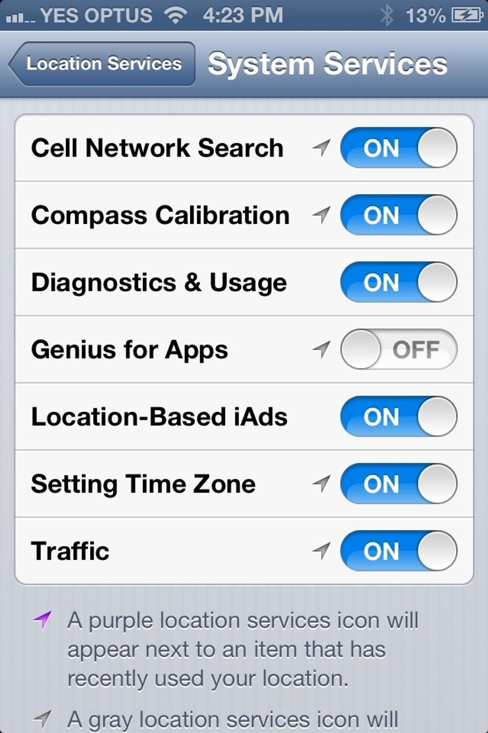 To turn off system services that use location navigate to Settings ---> Privacy ----> Location Services ---> System Services. And turn off any services that you don't want getting location data.