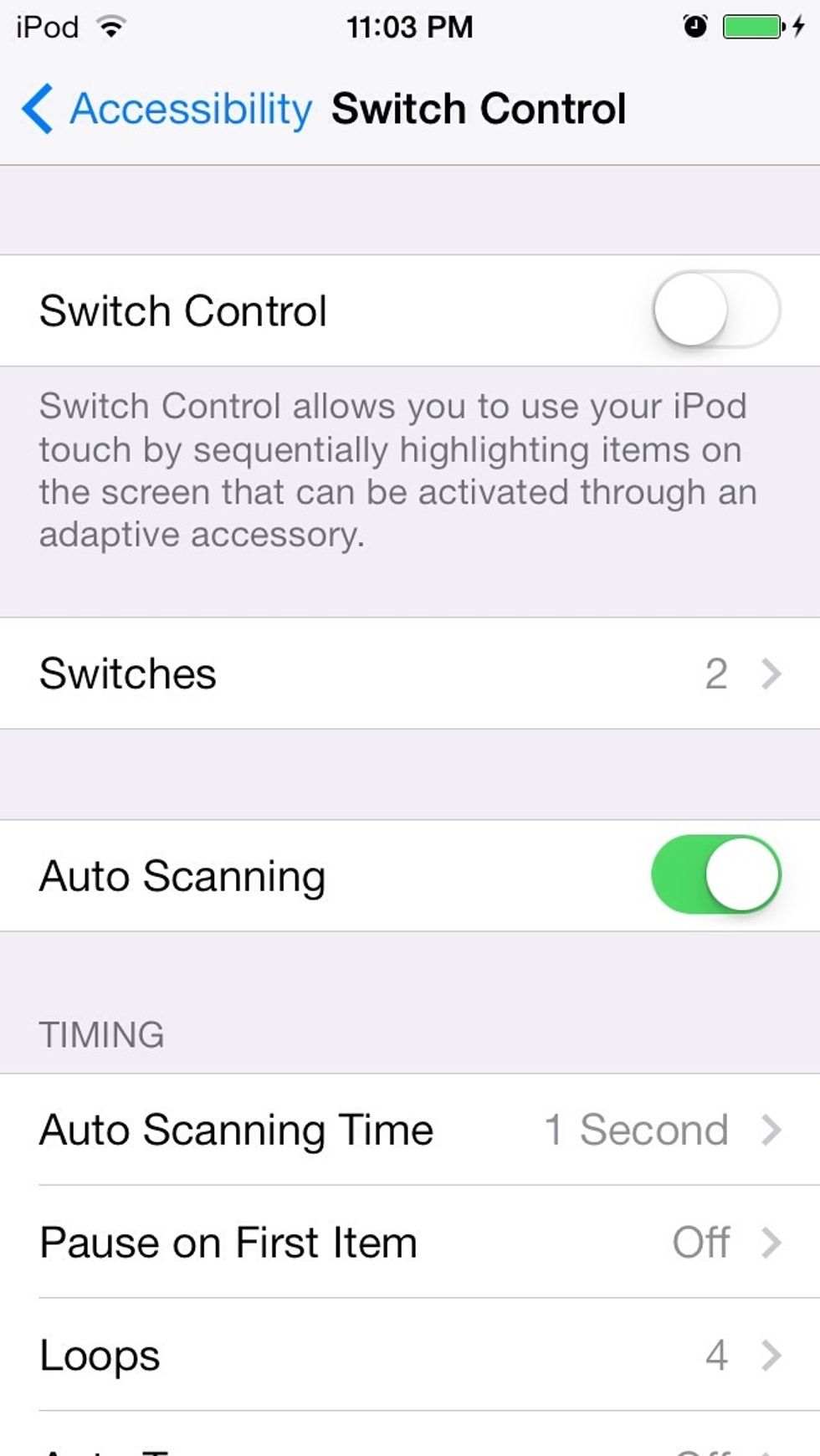 To turn the Switch Controls off, simply tap the button off.