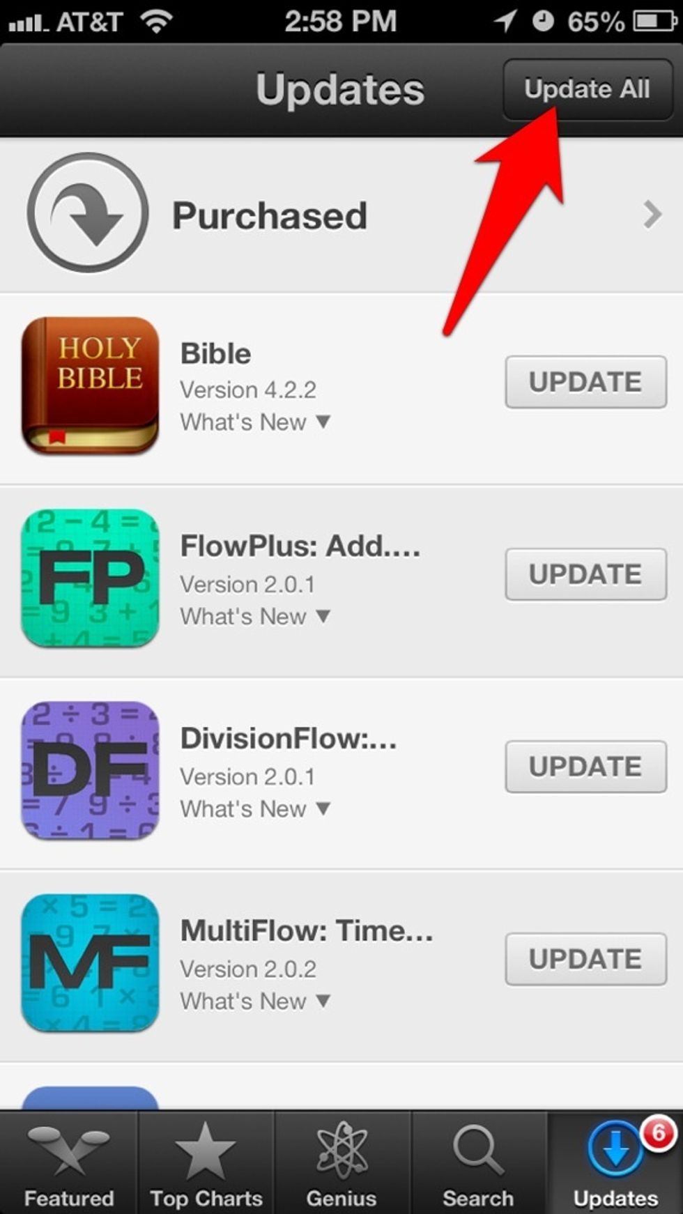 To update the applications you have 2 choices Either tap on the "update all" button in the top right corner or individually by tapping on the update button next to each application.