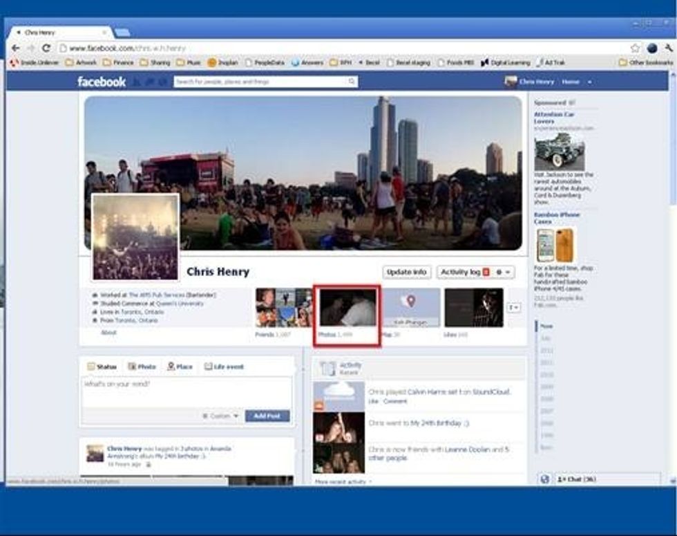 To upload your photos to Facebook, navigate to you profile page and select 'Photos'