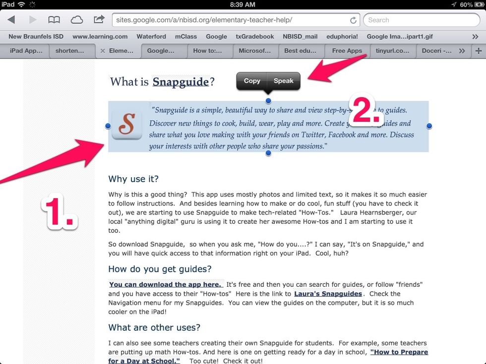 To use, select some text and hold for options.  Select, "Speak."   This works on websites, ibooks, and other apps with text.  I have sent a PDF to iBooks and it worked there too.  Have fun!