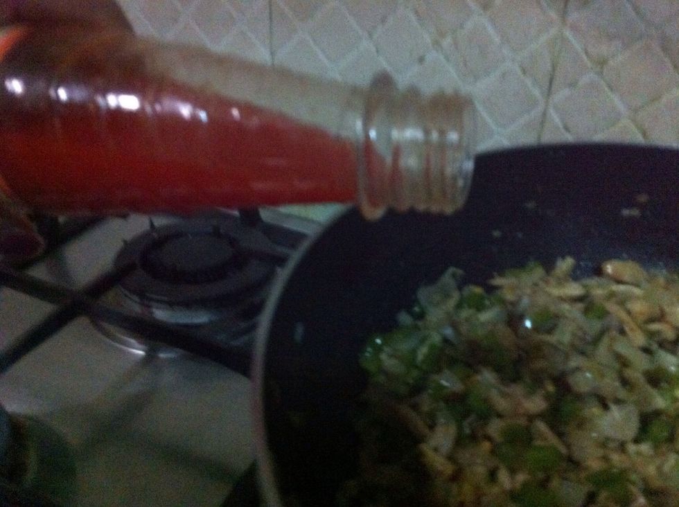 to you chicken mixture add chili sauce, ground red pepper, black pepper and salt
