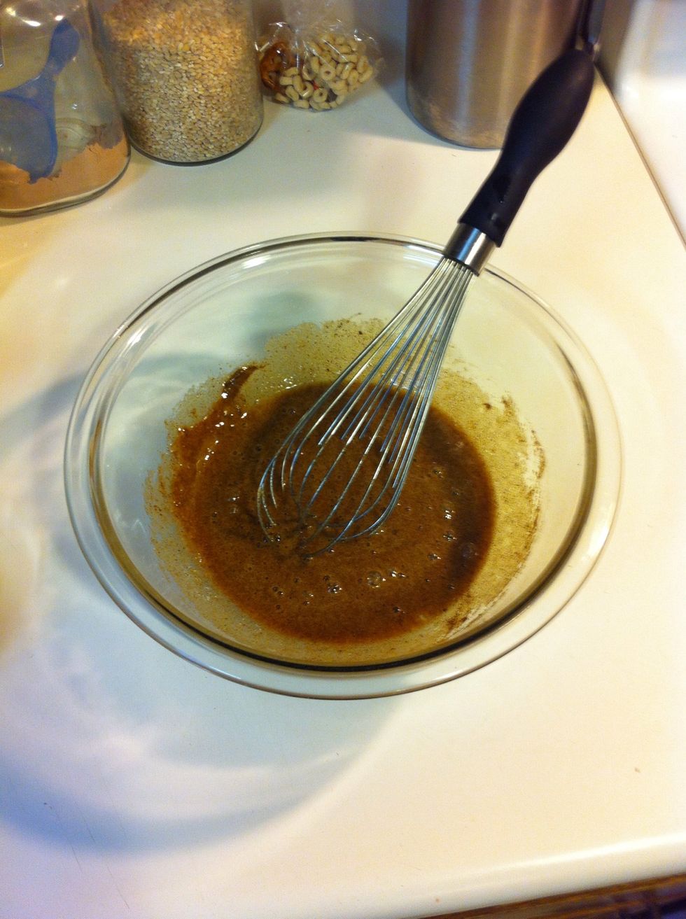 To your dry mix, add two eggs and the yolk of the third. Discard the remaining egg white {or just add it to your egg wash}. Stir well.