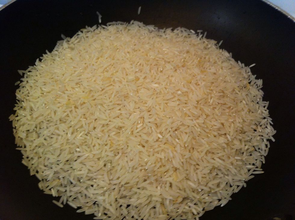 Toast basmati rice in pan