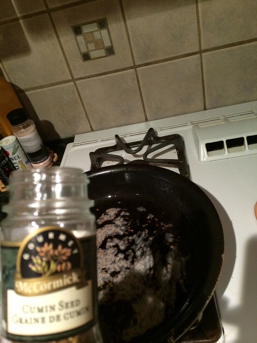 Toast cumin seeds for 3 mins until you smell them