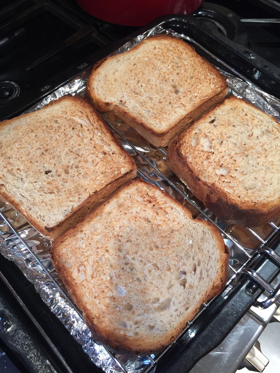 Toast fresh bread lightly on both sides. I used home baked bread that I made this morning