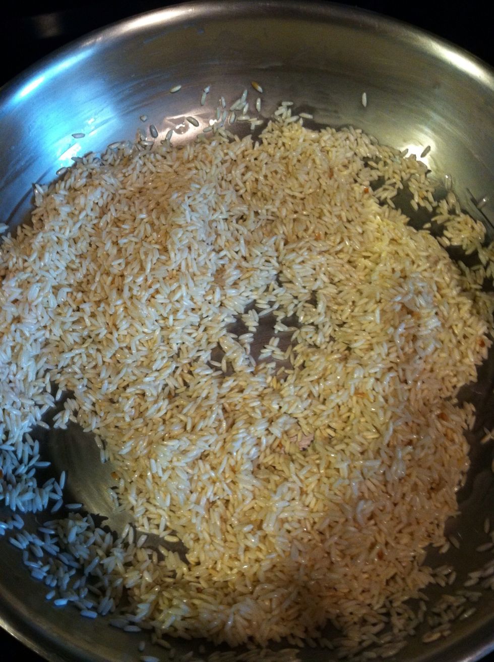 Toast rice, should look like these. Make sure not to burn.