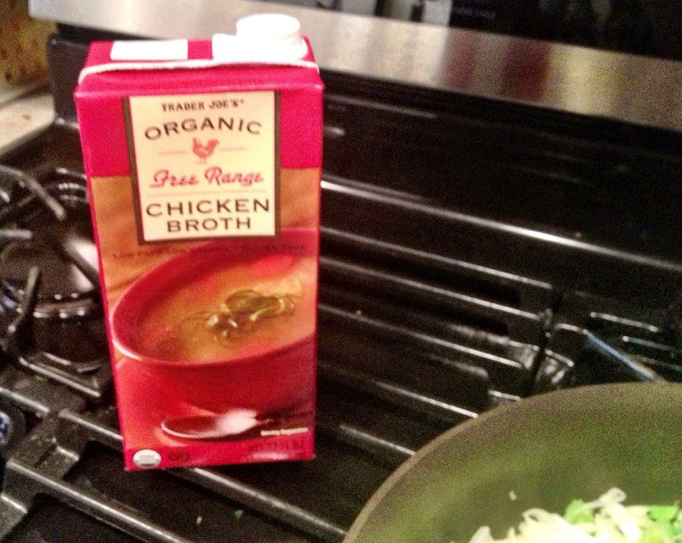 Today I'm using chicken broth - I already had some in my fridge. Obviously if you want to make this recipe vegan, substitute vegetable broth instead.