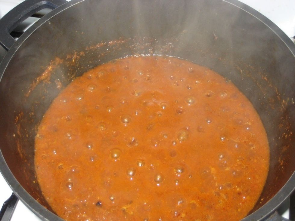 .....tomato is brownish in color and the sauce is thick and almost dry.