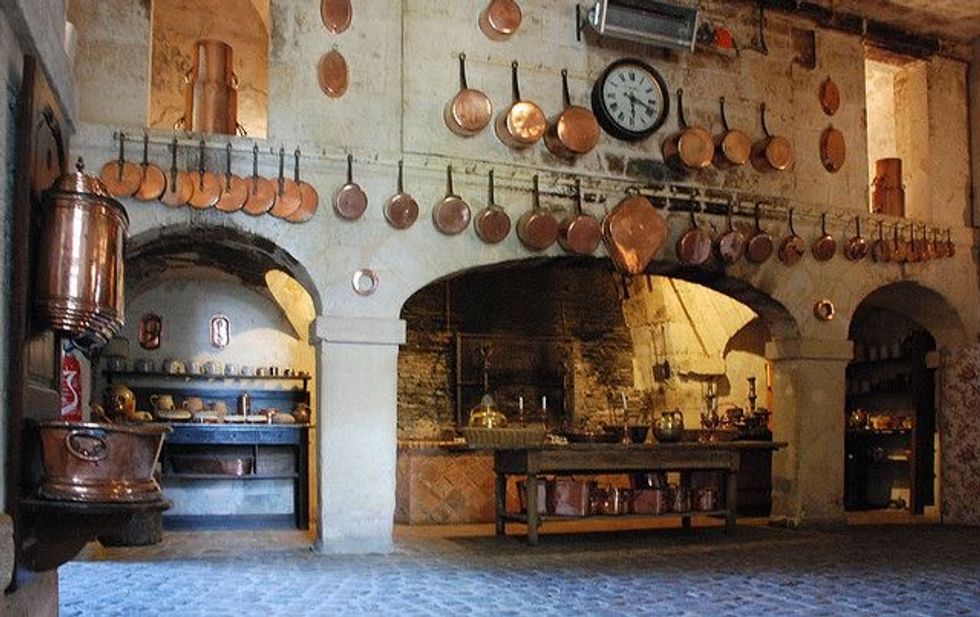 Tons and tons of copper pots were always seen in a kitchen from this time period.