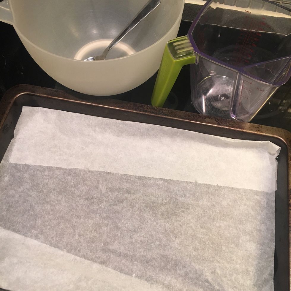 Tools: baking tray, baking paper, measuring jug, tablespoon, bowl