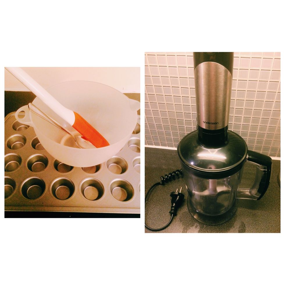 Tools: bowl, spatula, measuring jug (I used my blender as a measuring jug this time), muffin tray, tablespoon.