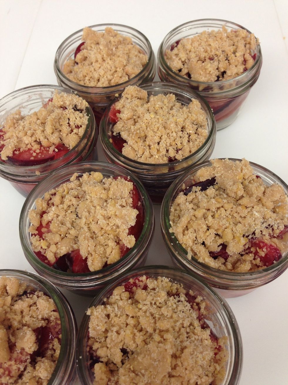 Top all of the jars with the crumble topping.