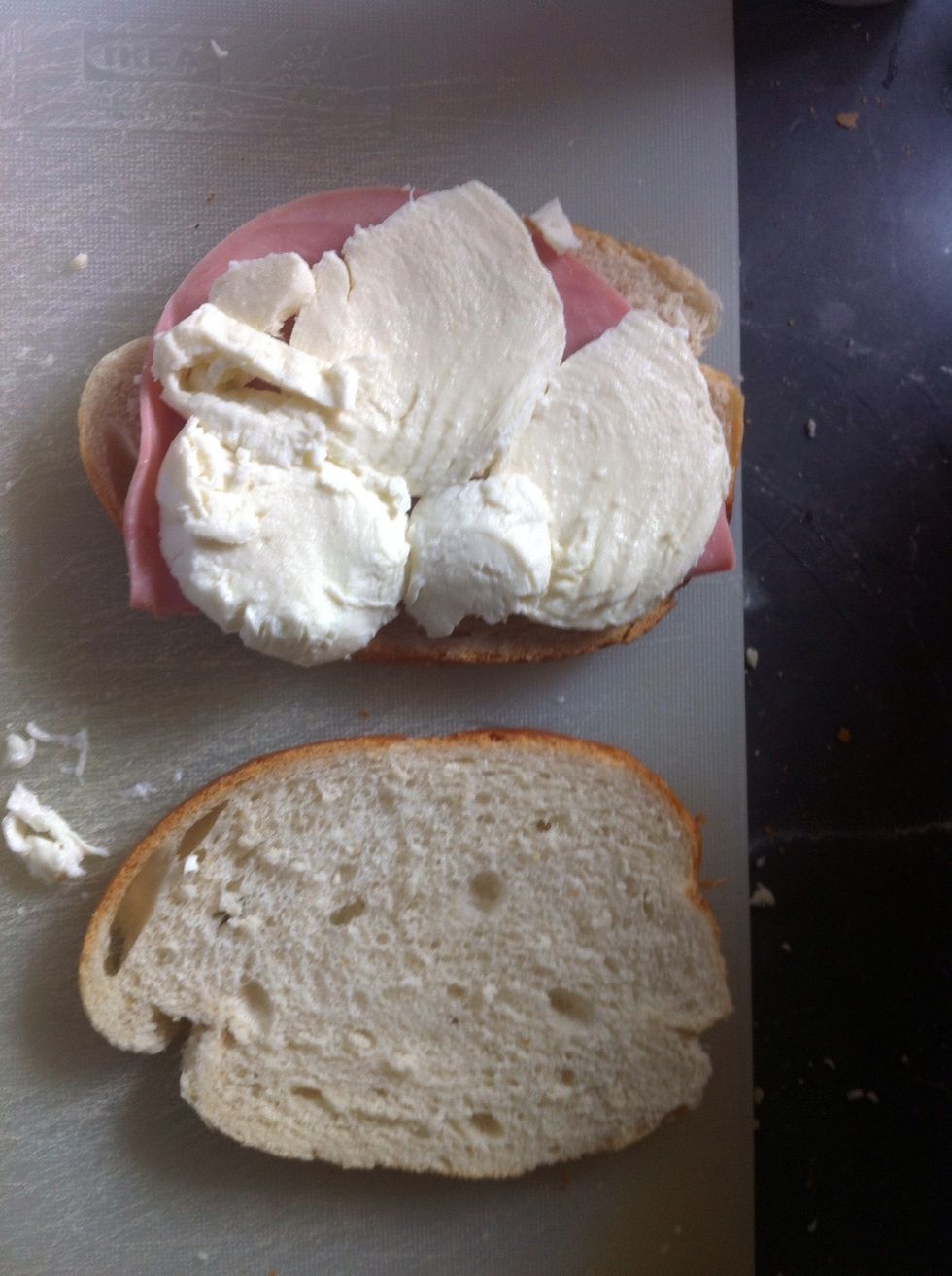 Top ham with mozzarella slices (covering most of ham)