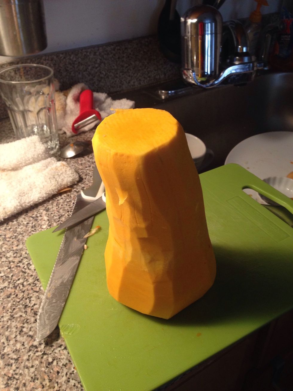 Top part is easier to peel you can use a peeler but for the bottom you might need to use a paring knife.