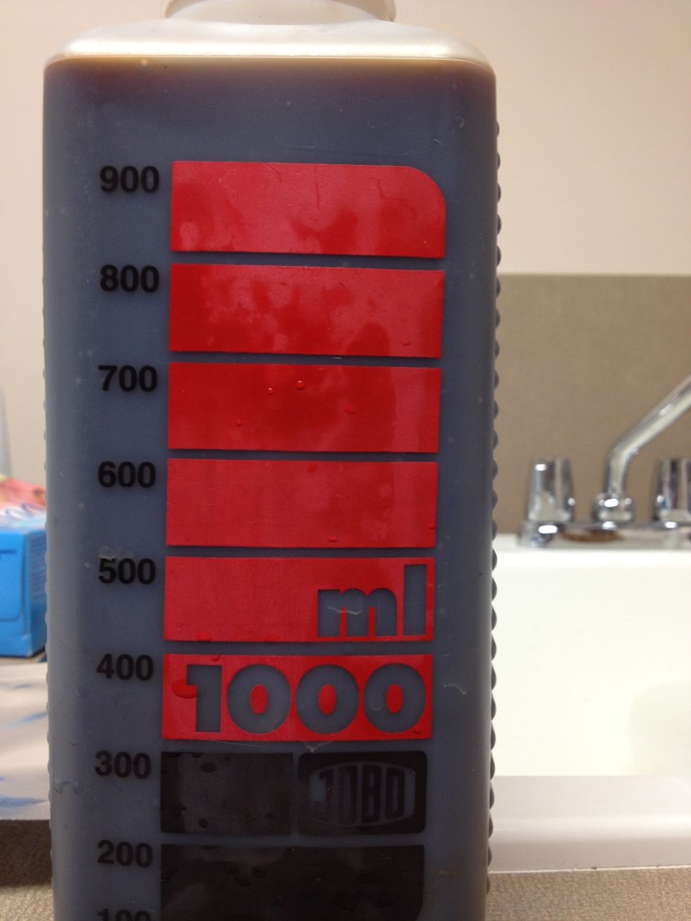 Top the bottle off to 1000ml. Don't fill past where the bottle narrows.