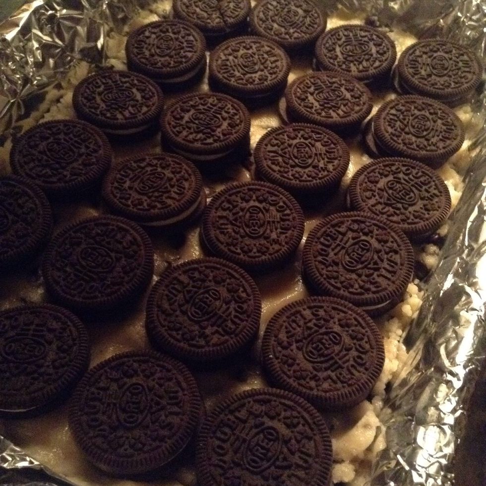 Top the cookie layer with Oreos (I used double stuffed causewhywouldntyouknowwhatimean)