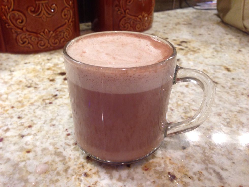 Top the hot cocoa with the hot chocolate froth and enjoy.