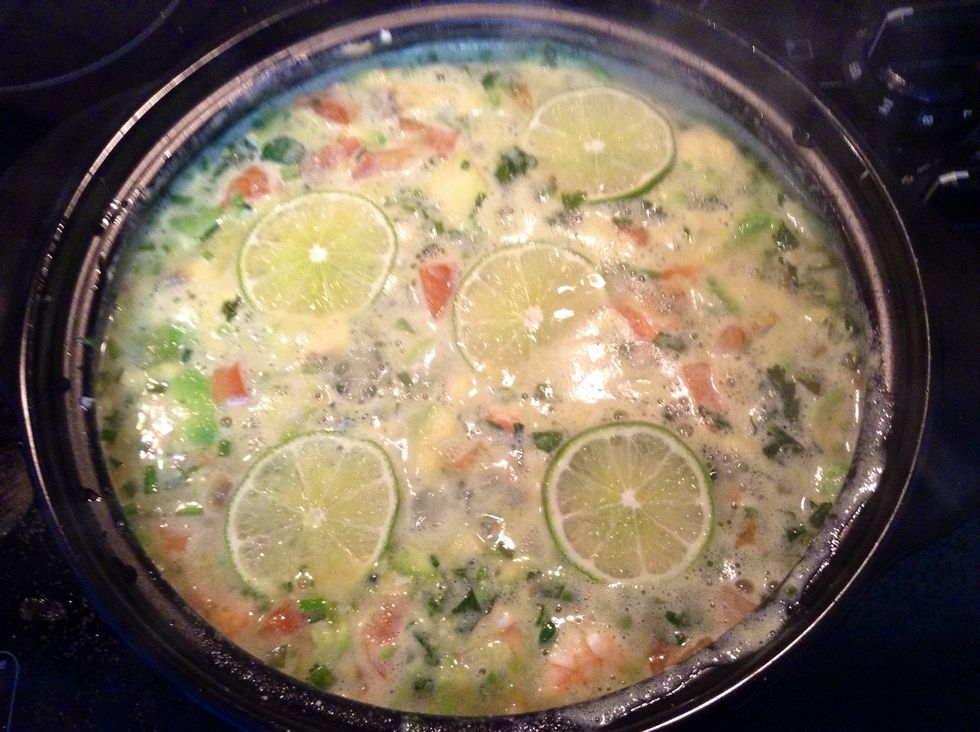 Top the soup when ready to serve with sliced lime as garnish & pretty presentation.